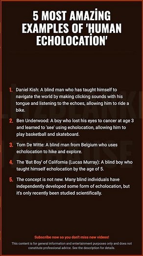 5 Most Amazing Examples of 'Human Echolocation'\n\nDaniel Kish: A blind...