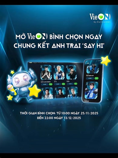 Đêm Chung kết sẽ là nơi 9 Anh Trai bước vào cuộc chiến solo quyết định! Mỗi sân khấu, mỗi biểu cảm, mỗi cú “đốt cháy” sân khấu đều có thể xoay chuyển kết quả! 👉 Theo dõi ngay và bình chọn cho Anh Trai bạn yêu mến đi nàoooooooo 📢 Cổng bình chọn chính thức mở từ 10:00 ngày 25/11 đến 22:00 ngày 13/12 – đừng bỏ lỡ cơ hội làm nên lịch sử! -------- ✌🏻 Xem SỚM NHẤT Anh Trai "Say Hi" 2025 vào lúc 19h30 Thứ 7 hàng tuần trên VieON. ----- © Chương trình Anh Trai "Say Hi" thuộc bản quyền của Vie Channel 