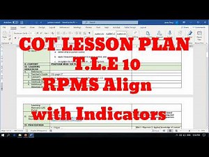 COT LESSON PLAN in TLE 10 RPMS ALIGN with Indicators