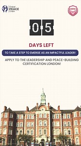 5 days left to take a step toward emerging as an impactful leader! The Leadership & Peacebuilding Certification prepares you to leadwith confidence.Gain the insights and skills necessary for global leadership. Deadline to Apply : 25 June 2025 Fully funed : 25 seats Partially funded : 50 Seats Event Dates : 8th to 12th September Event Location : Imperial College London Apply now : https://globalpeacechain.org/events/london/ #GlobalPeaceChain #certification #Leadershipandpeacebuilding #London #Pea