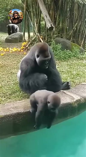 The gorilla dad takes care of his offspring_Part2 #gorilla #funnyanimals #funnyvideos #animals #zoo