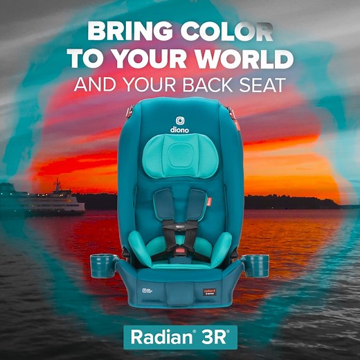 Turn your back seat into an oasis of comfort and safety with Radian® 3R® in new Blue Razz Ice 🐠 🏖️ This two-tone tropical blue-turquoise brings a fresh cool factor to our original 3-Across All-In-One™ convertible car seat! Shop Radian® 3R® and see why it consistently earns 5 stars from Diono® families for protection, longevity and great value: https://bit.ly/3LVtlcW | Diono