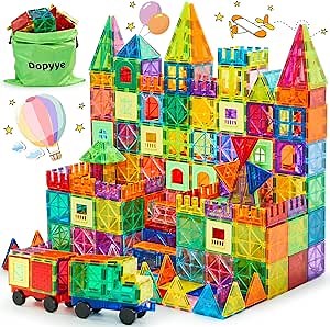 Dopyye Magnetic Building Tiles for Kids, 100 PCS Magnetic Blocks with Storage Bag, Magnet Tiles STEM Educational Stacking Toys Gift for Toddler Ages 3 4 5 6 7 8 9