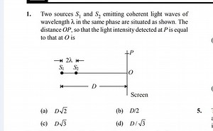 Two sources S1​ and S2​ emitting coherent light waves of wavele... | Filo