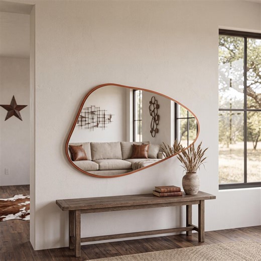 Copper Wood Framed Wall Mirror Organic Shape Custom Size - Etsy