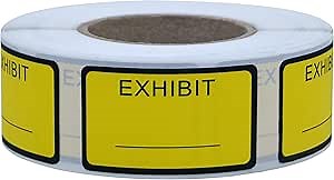 Hybsk Exhibit Labels, Exhibit, 1-5/8 x 1 inch,Yellow, 500 per Roll (Yellow)