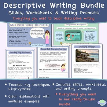 Descriptive Writing Bundle | Slides, Worksheets & Prompts | Show Don’t Tell