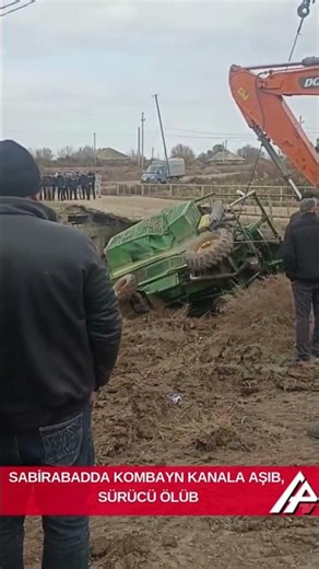 Sabirabadda ağır qəza: Kombayn kanala aşıb