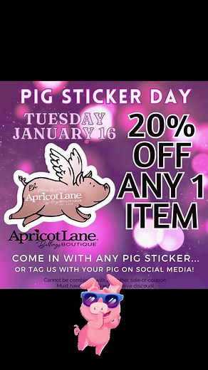 It’s Pig Sticker Day - and just in time for brand new @freepeople and @stevemadden! Come show us your pig sticker and save some coin! #apricotlane #apricotlanebillings #billings #montana #billingsboutique #localboutique #shoplocal #shoplocalbillings #pigstickerday #stevemadden #freepeople | Apricot Lane Boutique Billings | Facebook