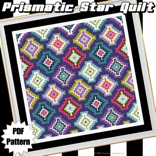Prismatic Star Quilt Cross Stitch Pattern | Modern Geometric Colorful Seamless Embroidery Design | Beginner Friendly - Etsy