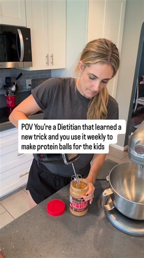 Kids Chocolate Chip Protein Ball Recipe⬇️ 2 cups peanut butter (or any other nut/seed butter) 1 cup honey 3.75 cups oat flour (4 cups oats blended into a flour) 1 tablespoon vanilla extract Chocolate chips Combine peanut butter, honey, oats & vanilla by hand or in a mixer until a dough forms. Add more oat flour if it’s too sticky to roll into balls, add more peanut butter if it’s not coming together. Once it’s a nice moldable dough (like play dough) add chocolate chips then mix again. Roll into 