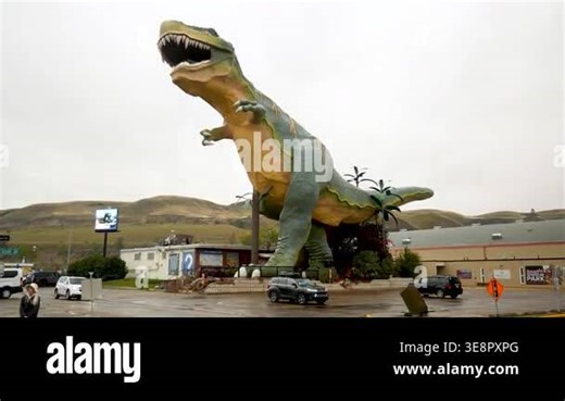 Dinousaur t-rex jurassic country in Drumheller, Alberta, Canada. High quality 4k footage Stock Video Footage - Alamy