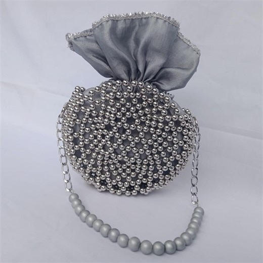 Silver Metallic Beaded Pouch - Elegant Wedding Handbag, Evening Clutch - Etsy