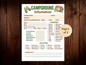 Campground Information Log | Printable Campground Record | Camping Planner | Instant Download - Etsy