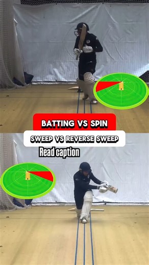 World of cricket on Instagram: "🏏 Sweep vs Reverse Sweep: Mastering Spin Like a Pro 🌟 Two game-changing strokes, one ultimate goal: dominating spin with precision. The sweep and reverse sweep are weapons every batter needs, but true mastery comes from understanding their nuances—starting with reading line and length early. 🔍 Shot Breakdown: ✅ Sweep Shot – A classic stroke, best played to balls on or just outside the stumps. When executed well, it unlocks scoring areas in front of square leg o