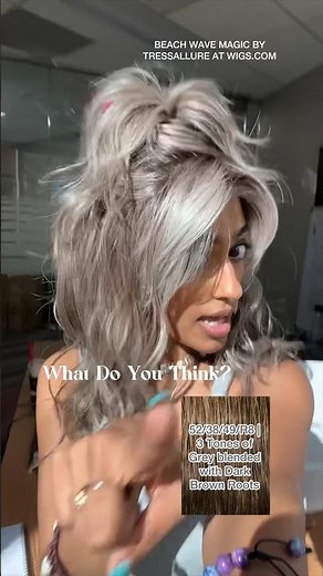 Trying the wig color 52/38/49/R8 on the NEW Beach Wave Magic by TressAllure Wigs from wigs.com. 🩶🤎