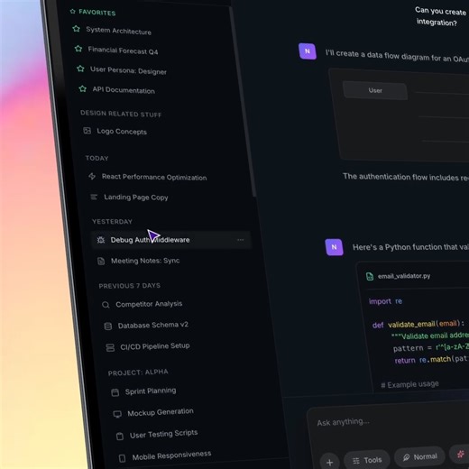 Mike Taylor | Web Designer on Instagram: "A clean and powerful AI assistant dashboard built for developers and technical teams. Conversational AI, code generation, and system architecture tools come together in a focused dark-mode workspace designed for deep productivity. #aidesign #developerui #uidesign #uxdesign #saasdesign #productivitytools #darkui #dashboarddesign #aiassistant #uiinspiration #designinspiration #dribbble"