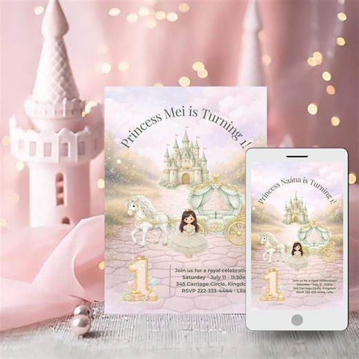 Princess Birthday Invitation, Editable Canva Template, Little Girl Party (digital Download - Etsy