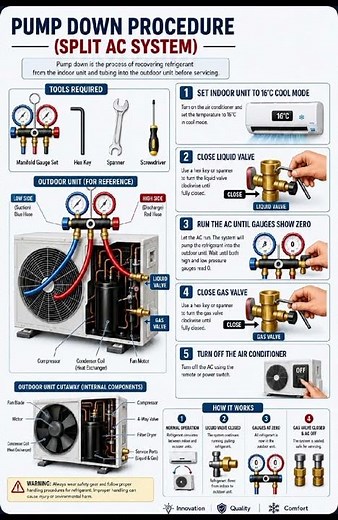 Title:Split AC Pump Down Procedure | Step-by-Step Guide for Safe Refrigerant Recovery