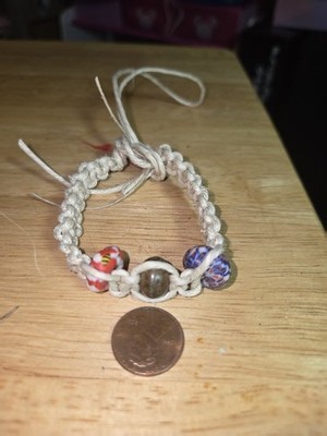 BOHO  bracelet macrame with 2 African glass & 1 wooden beads 6 1/2 in S3012 | eBay