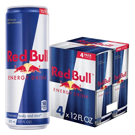 Red Bull Energy Drink, 114mg Caffeine, 12 fl. oz., Pack of 4 Cans
