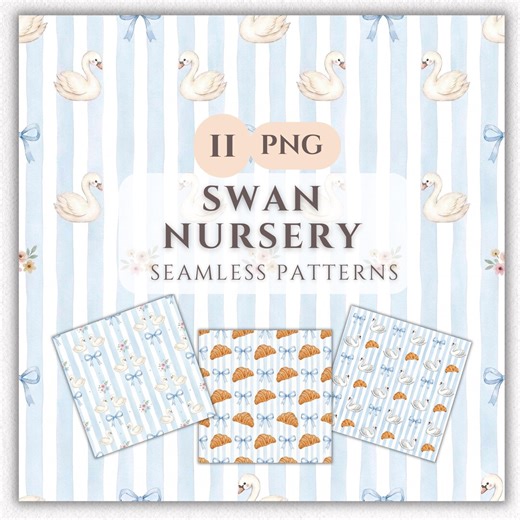 Swan Nursery Seamless Pattern Blue Stripe Wallpaper Pattern Swan Fabric Pattern Nursery Digital Paper Bow Stripe Coquette Pattern - Etsy
