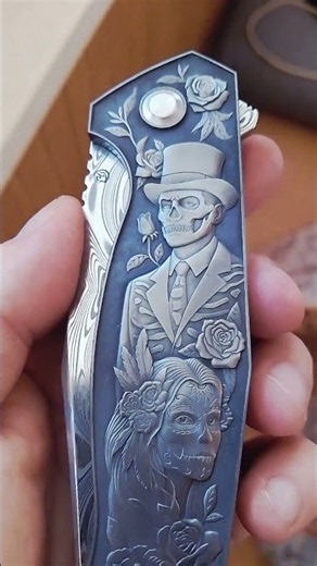 Baron Samedi Engraved Titanium Folder | 280 Hours of Hand Engraving | Noblie Custom Knives