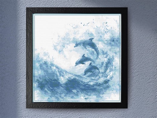 Dolphins in Ocean Waves Cross Stitch Pattern Coastal Wall Art Design Serene Sea Life Embroidery PDF Download - Etsy