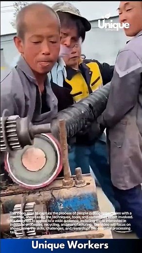 Cable cutting machine: people cutting large cables with a machine