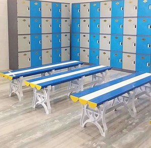 [Hot Item] Swimming Pool Bench Waterproof Outdoor Changing Room Seating Durable Plastic Gym Locker Room Bench with Steel Frame