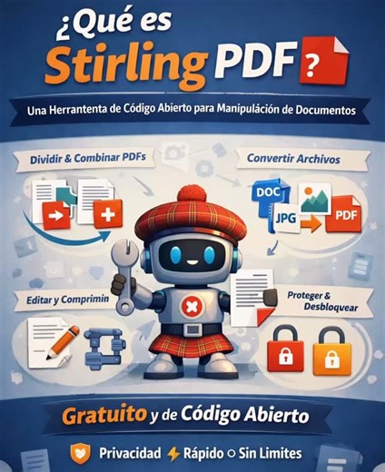 BytechCol on Instagram: "📄✨ ¿Qué es Stirling PDF? Stirling PDF es una herramienta gratuita y de código abierto que te permite trabajar con archivos PDF de forma fácil y segura 🔐 🔧 ¿Qué puedes hacer con ella? ➡️ Unir y dividir PDFs ➡️ Convertir archivos (Word, imágenes, etc.) ➡️ Editar y comprimir documentos ➡️ Proteger y desbloquear PDFs 🚀 Todo desde tu propio servidor o entorno, sin subir tus archivos a plataformas externas. Ideal para quienes valoran la privacidad y el control de sus docum