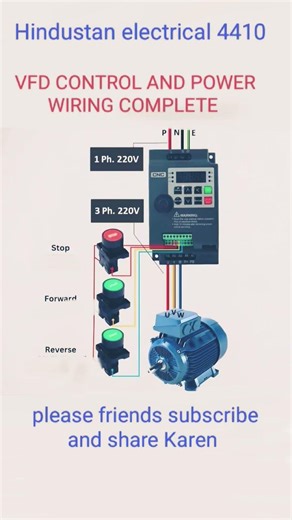 wiring diagram off 3 phase induction motor control system with single phase input (VFD)#electrical