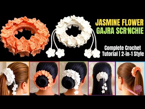 Beautiful Crochet Jasmine Flower Gajra Scrunchie Tutorial | 2-in-1 Hair Accessory DIY