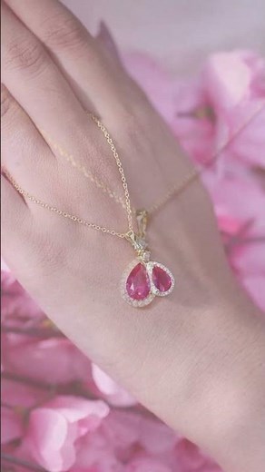 Radiant Ruby Teardrop Pendant | Lab Grown Ruby & Diamond Halo Necklace for Women