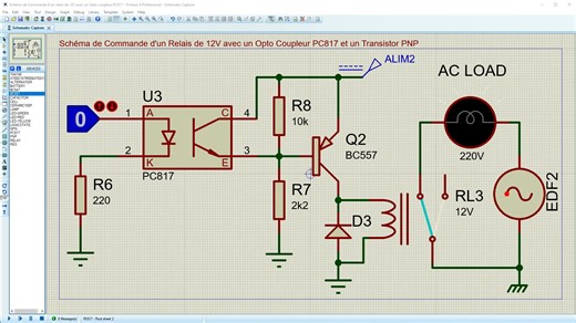 *Maîtrisez la Commande de Relais 12V : Montage PNP vs NPN avec Optocoupleur PC817* Vous souhaitez isoler et commander un relais de 12V en toute sécurité ? Dans ce tutoriel détaillé sur *Proteus 9*, nous analysons comment piloter une charge de puissance en utilisant un *optocoupleur PC817* et, surtout, comment bien utiliser un *transistor PNP (BC557)*. Beaucoup d'amateurs se limitent au montage NPN classique. Cette vidéo vous montre pourquoi et comment les professionnels utilisent le transistor P