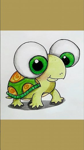 Coloring a Funny Cartoon Turtle | Easy Art for Beginners #cutedrawing #animalart #art