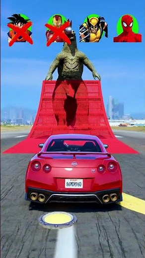 Superheroes vs Godzilla 🦖💥 | Epic Car Jump Challenge #shorts