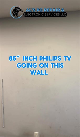 Mounting a massive 85” TV with a clean wireless look 🔧📺 No ugly wires, no messy cables — just a sleek professional install. Stop trusting your expensive TV with random handymen… hire the expert. This 85” TV from Philips is mounted perfectly level with hidden wires for that true wireless look. Clean, secure, and built the right way by Al’s PC Repair & Electronic Services. #tvmounting #alspcrepair #nowires #cleaninstall #85inchTV 🔧📺