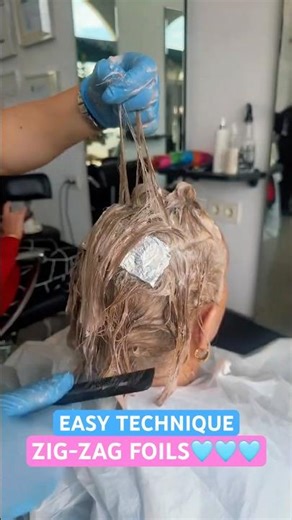 EASY TECHNIQUE ZIG-ZAG FOILS HAIR HIGHLIGHTS BY VIVYAN HAIR DESIGN! 🩵✨ #hairinspiration #haircolor