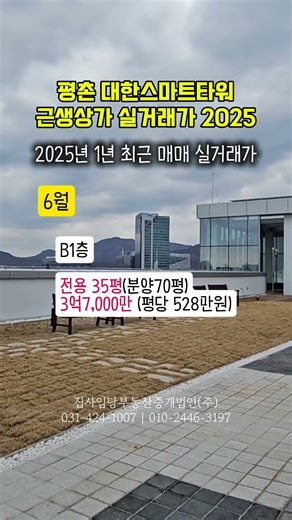 평촌 대한스마트타워 근린생활시설 상가 최근 매매 실거래가