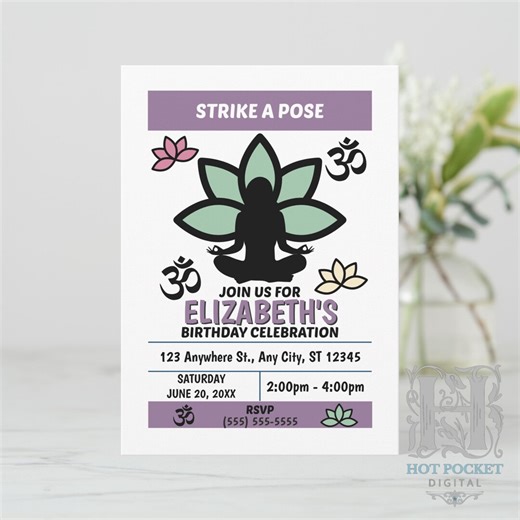 Yoga Birthday Invitation, Yoga Party Invite, Custom Birthday Invitation, We Edit for You, Printable Digital File - Etsy
