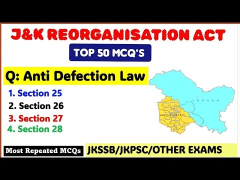 Top 50 mcqs of J&K reorganisation act 2019| reorganisation act mcqs | Jkssb exams | Pyqs jkssb |