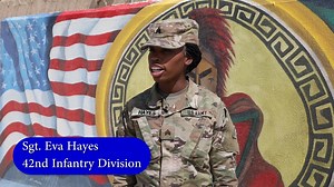 1K views · 104 reactions | New York Army National Guard Sgt. Eva Hayes, 42nd Infantry Division talks in a Women's History Month Spotlight on Camp Arifjan, Kuwait, March 10, 2020. Hayes works works in the Personnel Office and uses her experience to assist all the soldiers in the Battalion with their administrative tasks. (U.S. Army National Guard video by Sgt. Trevor Cullen) Task Force Spartan #womenshistorymonth | U.S. Army Central | Facebook