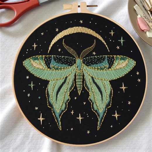 Celestial Moth Embroidery Kit, Beginner Needlepoint, Witchy Hoop Art - Etsy