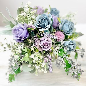Dusty Lilac & Blue Wildflower Wedding Bouquet: Faux Silk Roses - Etsy
