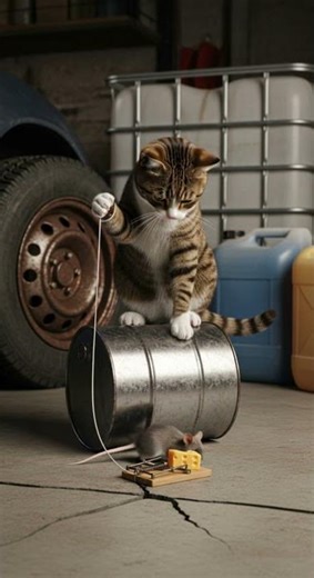 Tabby cat staring at mouse eating cheese 🐱🐹🐹 Watch this funny showdown