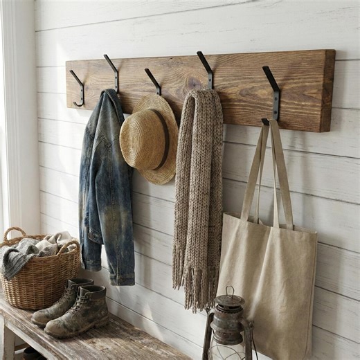 Reclaimed Rustic Wood Wall Coat Rack, Hand Forged Iron Hooks, Farmhouse Entryway Organizer, Mudroom Storage, Wall Mounted Coat and Hat Rack - Etsy