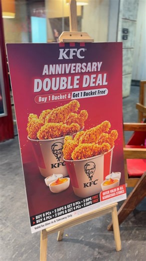 KFC Double Deal offering Buy 1 Get 1 FREE on buckets (specifically 8pc or 4pc)#kfc #offer