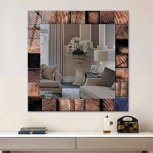 Tempered Glass Wall Mirror: Modern Rustic Tree Blocks Luxury Mirror - Etsy