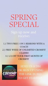 Spring deals are in the air! 🌸☀️ Send us a message or follow the link in our bio to be connected with a coach and sign up for a week of free CrossFit classes! | Above and Beyond CrossFit